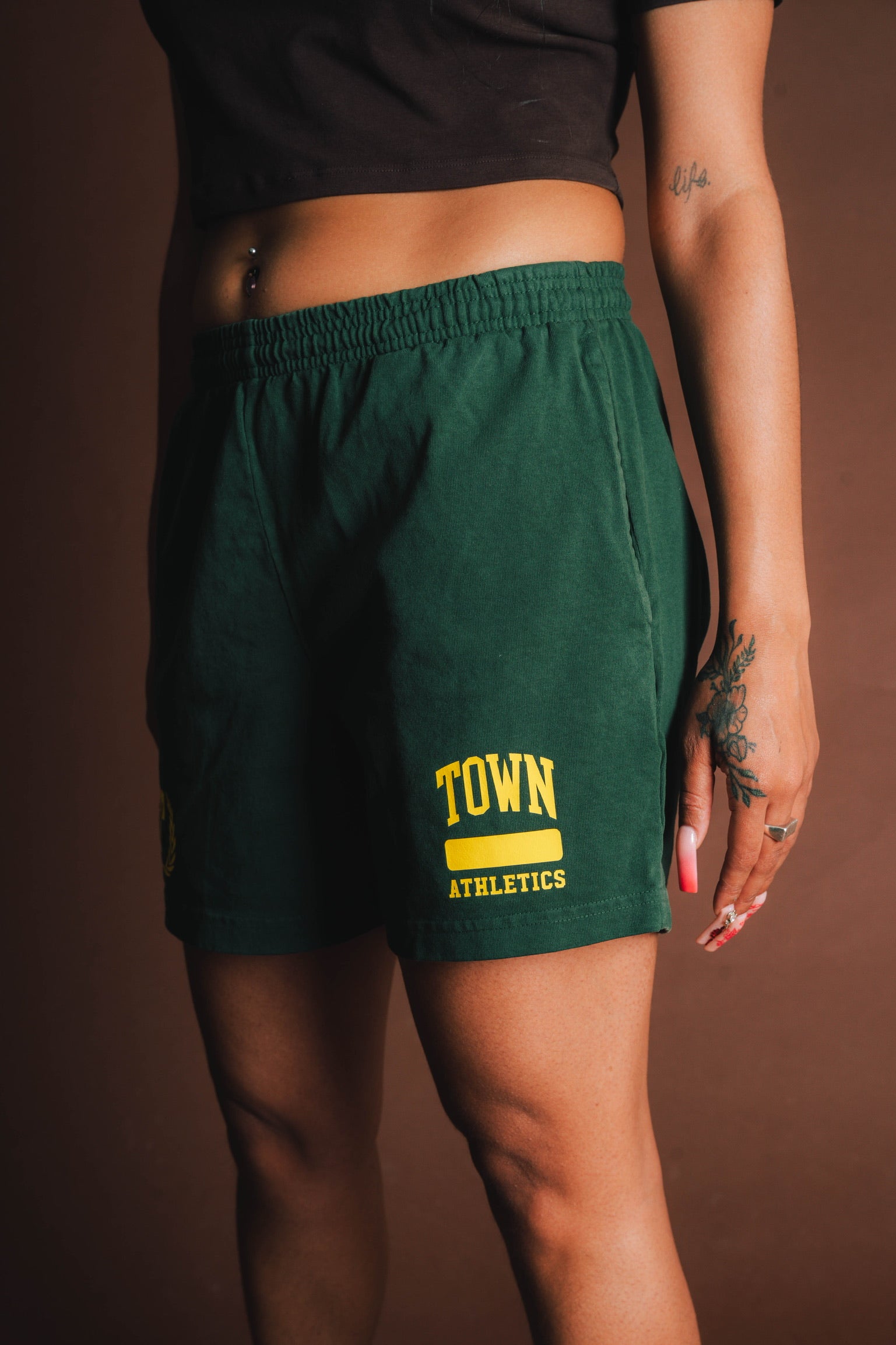 ‘TOWN Athletics’ Shorts in Green